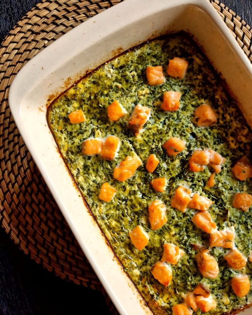 Zalm spinazie taart uit de oven